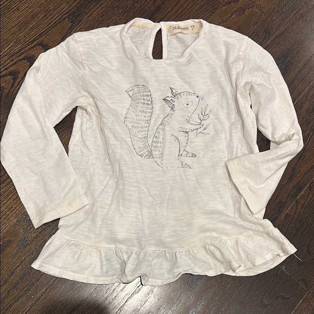 DEAR MINI WHITE Long Sleeve Squirrel Tee